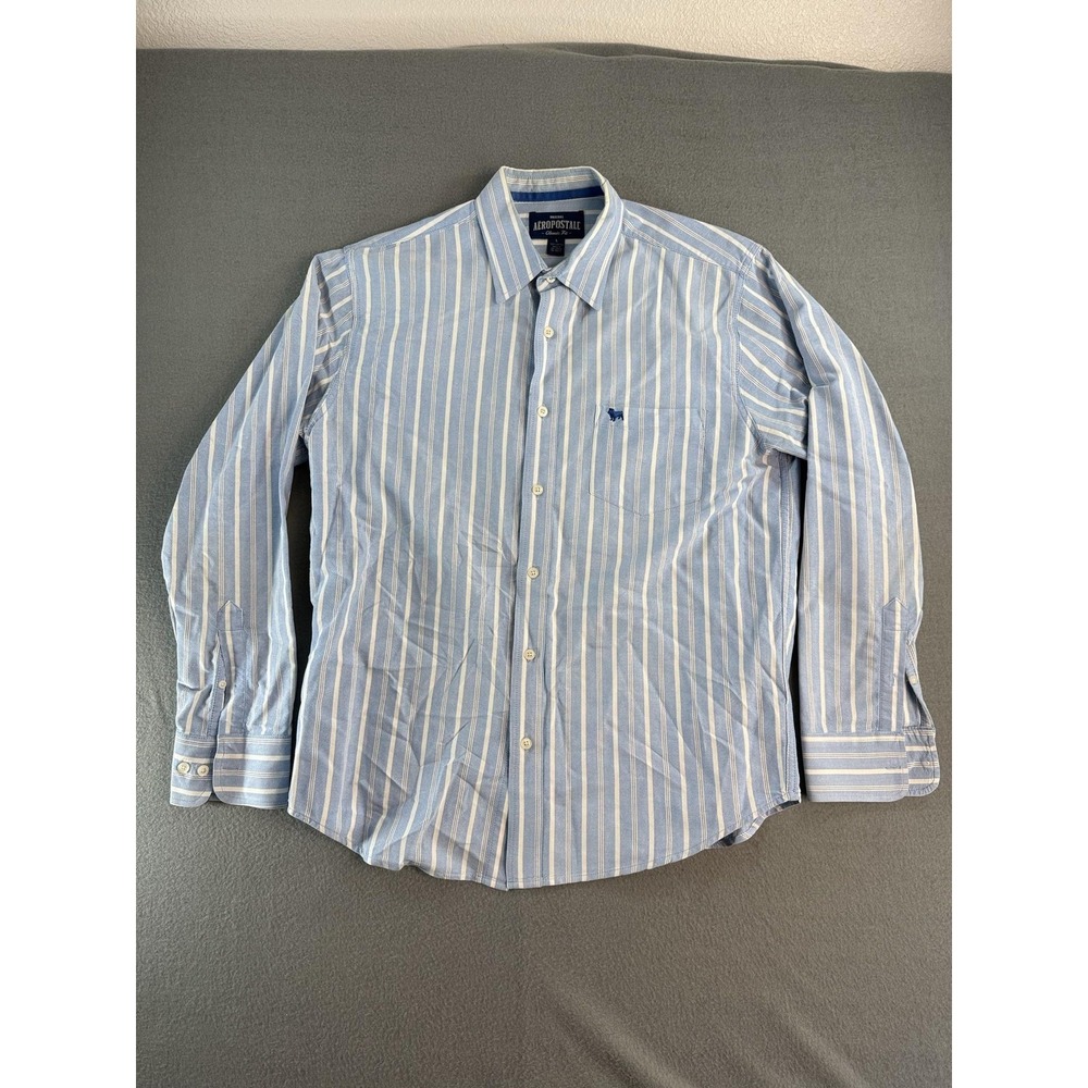 Aeropostale Shirt Mens Large Blue Stripe Long Sleeve Button Up Cotton Casual